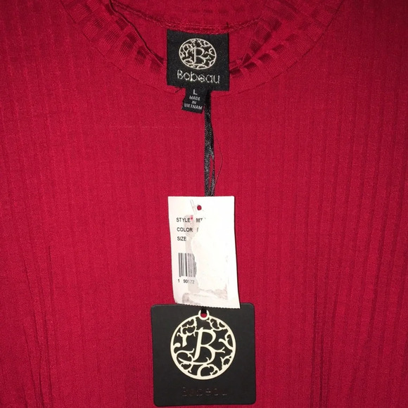 NWT Bobeau Red Ribbed knit Cold Shoulder Long sleeved Crew Neck Shirts - Picture 3 of 5